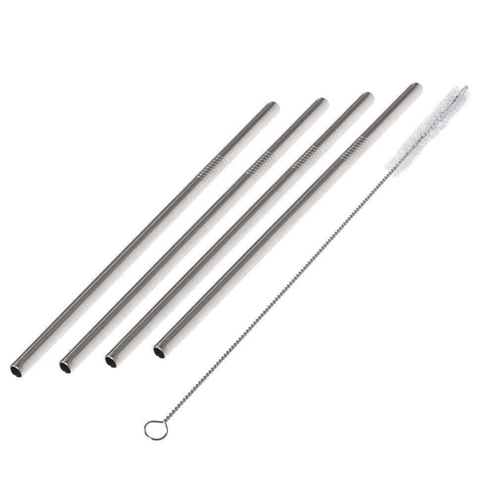 Silver Stainless Steel Straw Set of 4