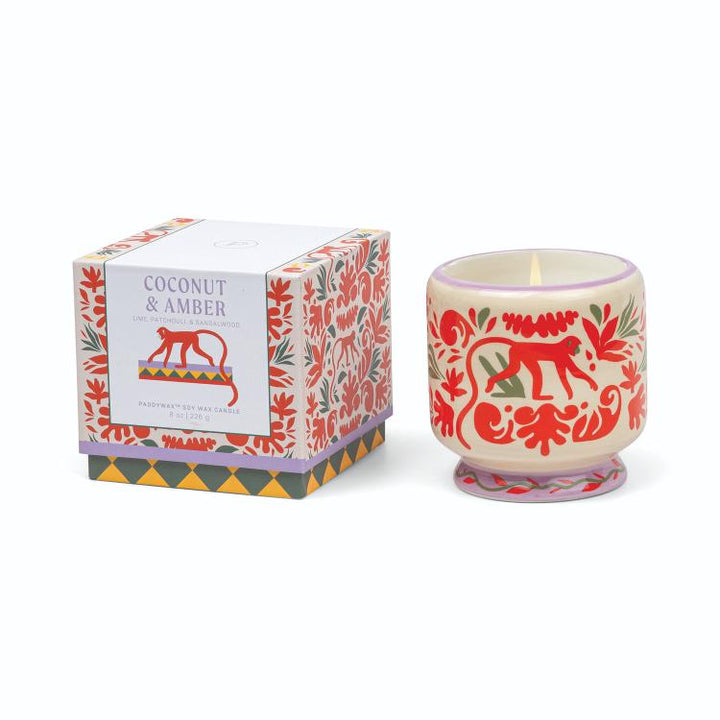 Adopo 8 Oz Jungle Ceramic Candle - Coconut & Amber