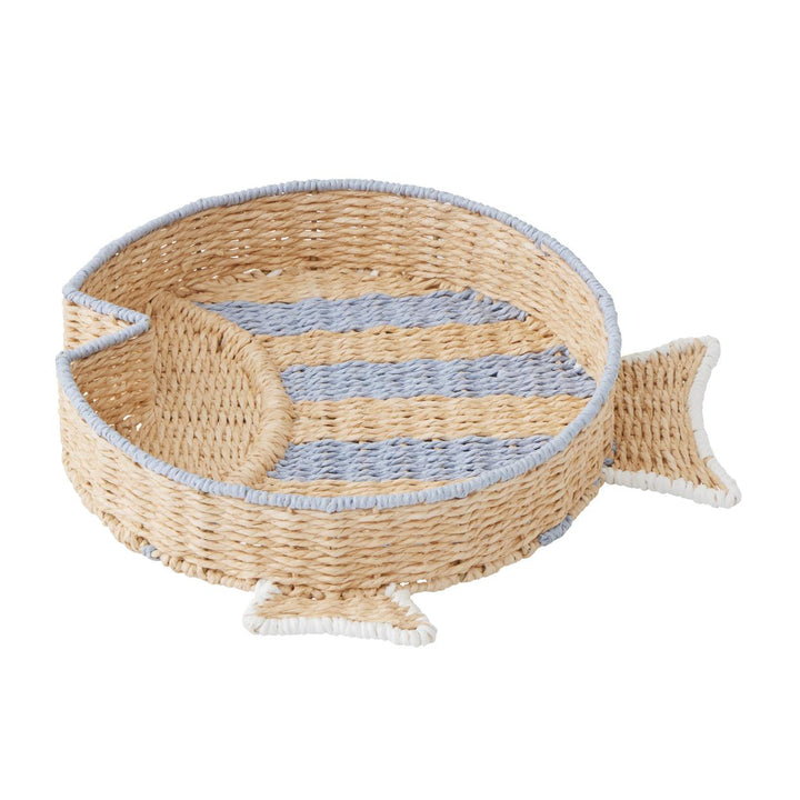 Fish Woven Tray Blue/Nat 38x39x7cm