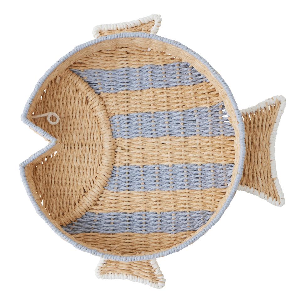 Fish Woven Tray Blue/Nat 38x39x7cm