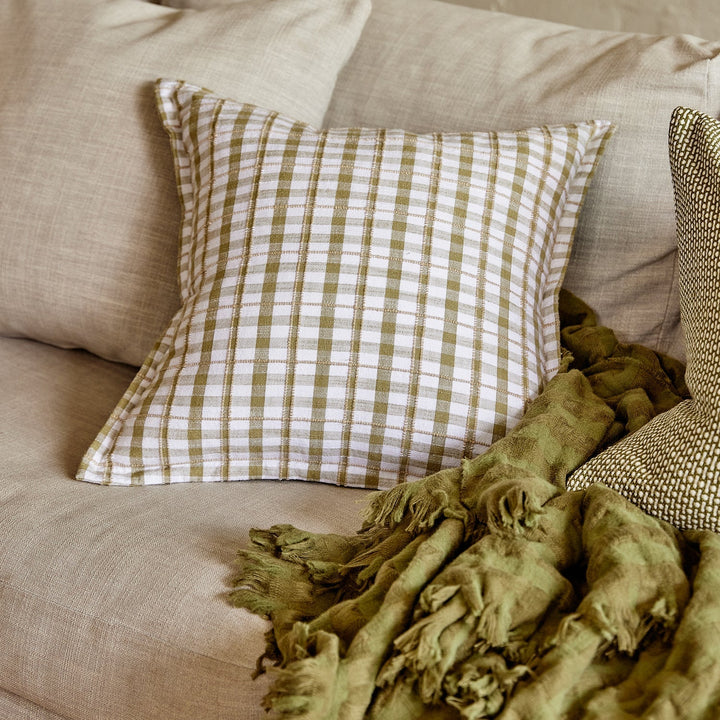 Bolton Green/Beige Woven Cushion 50cm